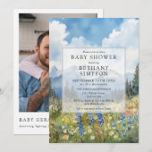 Mountain Floral Meadow Photo QR Code Baby Shower Einladung (Vorne/Hinten)