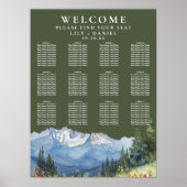 Mountain Floral Olive Green Wedding Seating Chart Poster (Vorne)