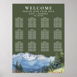 Mountain Floral Olive Green Wedding Seating Chart Poster