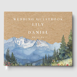Mountain Floral Rustic Kraft Wedding Photo Gästebuch