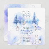 Mountain Forest Animal Winter Onederland Geburtsta Einladung (Vorne/Hinten)