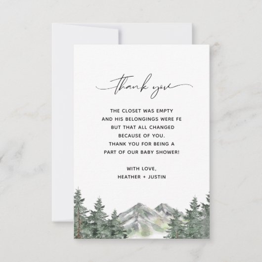 Mountain Forest Baby Dusche Vielen Dank Karten (Vorderseite)
