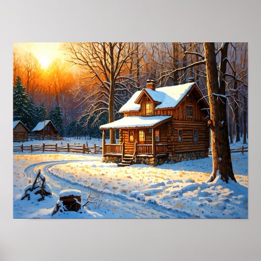 Mountain Forest Cabin Art Poster (Vorne)