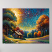 Mountain Forest Cabin Art Poster (Vorne)