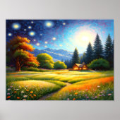 Mountain Forest Cabin Art Poster (Vorne)