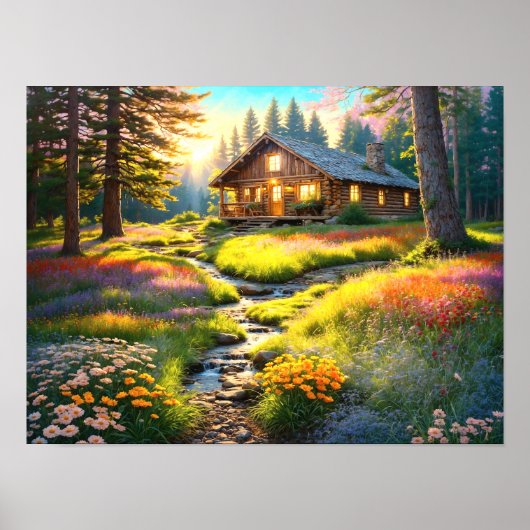 Mountain Forest Cabin Art Poster (Vorne)