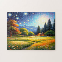 Mountain Forest Cabin Art Puzzle