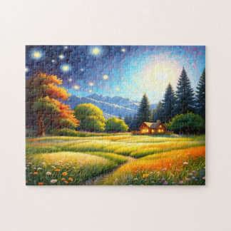 Mountain Forest Cabin Art Puzzle