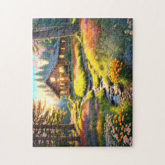Mountain Forest Cabin Art Puzzle (Vertikal)