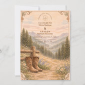 Mountain Forest Cowboy Boots Wedding Einladung (Vorderseite)