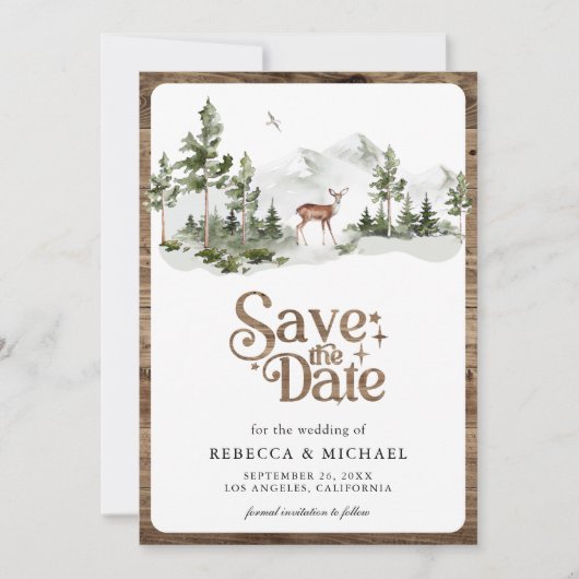 Mountain Forest Deer Photo Wedding Save The Date (Vorderseite)