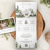 Mountain Forest Deer QR Code Photo Collage Wedding Dreifach Gefaltete Einladung