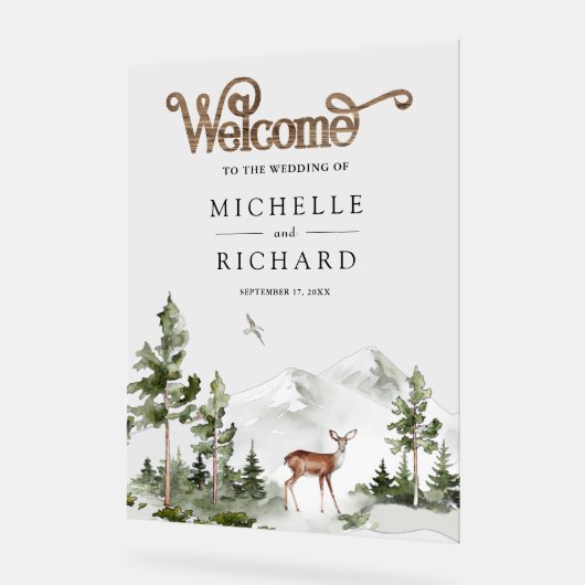 Mountain Forest Deer Wedding Welcome Acrylschild (Winkel)