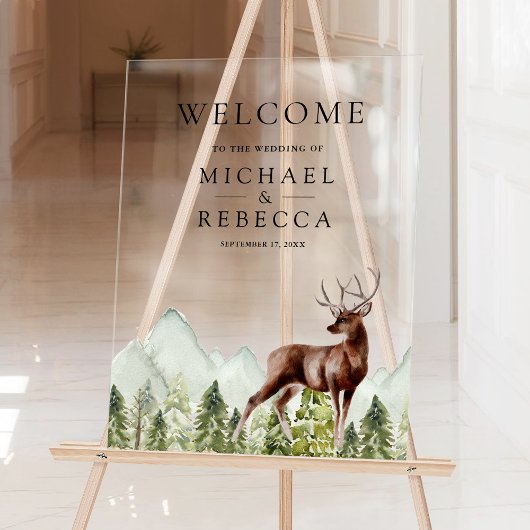 Mountain Forest Deer Wedding Welcome Acrylschild