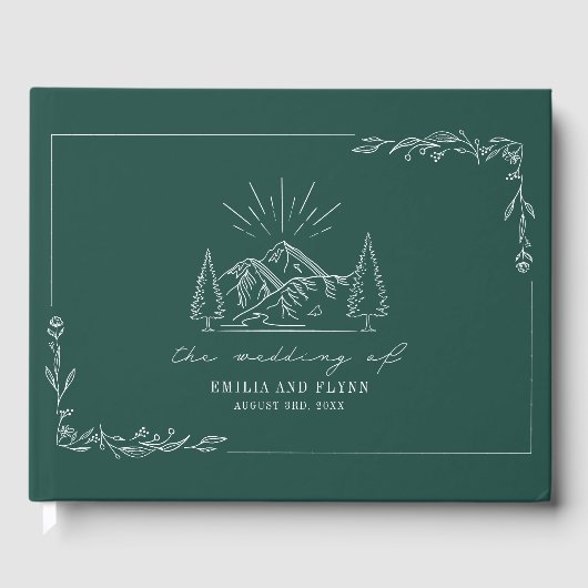 Mountain Forest Emerald Rustic Wedding Guest Book Gästebuch (Vorderseite)