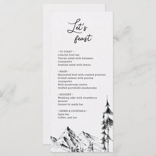 Mountain Forest handgezeichnet einfaches Menü Menükarte (Vorne/Hinten)