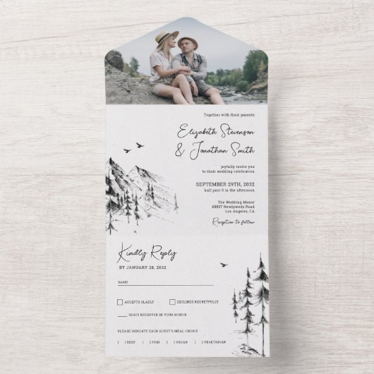 Mountain Forest, handgezeichnetes Foto All In One Einladung (Innen Boden)