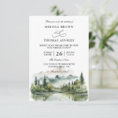 Mountain Forest Lake Rustic Budget QR Code Wedding Einladung (Stehend Vorderseite)