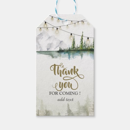 Mountain, Forest, Lake, String Lights Danke Geschenkanhänger (Vorderseite)