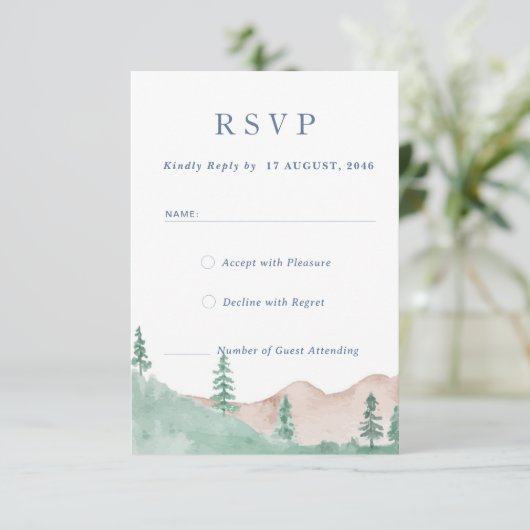 Mountain Forest Range Wedding RSVP Response Card (Stehend Vorderseite)