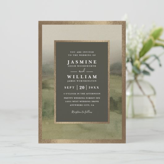 Mountain Forest Rustic Elegant QR Code Wedding Einladung (Stehend Vorderseite)