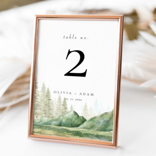 Mountain Forest Rustic Wedding Number Table Card Tischnummer