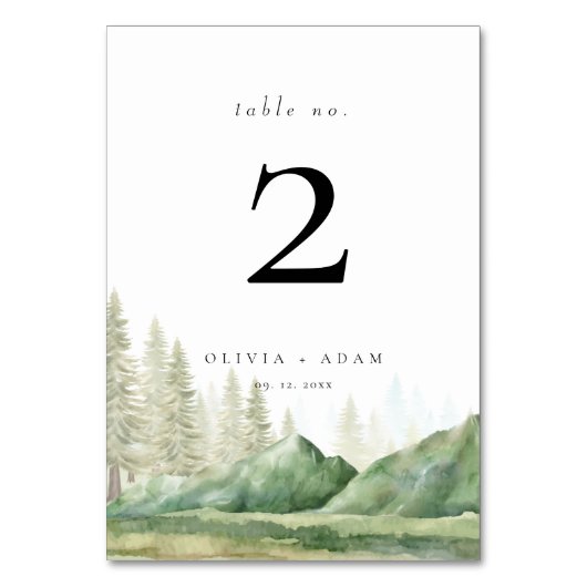 Mountain Forest Rustic Wedding Number Table Card Tischnummer (Vorderseite)