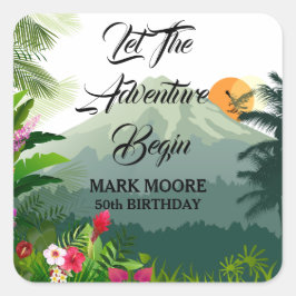 Mountain & Forest Sunset Quadratischer Aufkleber