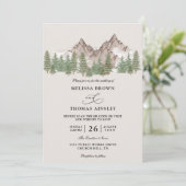 Mountain Forest Tree Rustic Budget QR Code Wedding Einladung (Stehend Vorderseite)