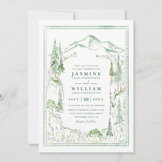 Mountain Forest Trees Rustic QR Code Wedding Einladung (Vorderseite)