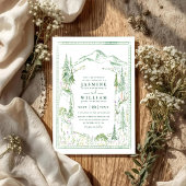 Mountain Forest Trees Rustic QR Code Wedding Einladung