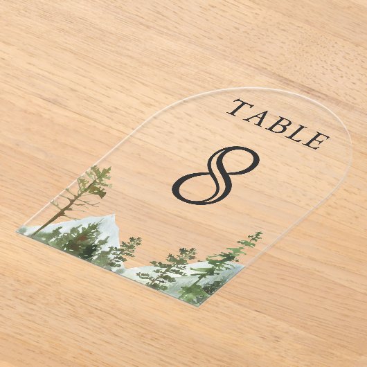 Mountain Forest Trees Wedding Acrylic Table Number Acryleinladungen (Ablage )