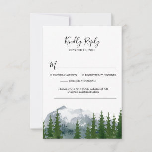 Mountain Forest Watercolor Wedding RSVP QR Code