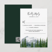 Mountain Forest Watercolor Wedding RSVP QR Code Karte (Vorne/Hinten)