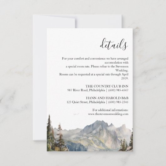 Mountain forest Wedding Details card Einladung (Vorderseite)