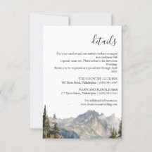 Mountain forest Wedding Details card