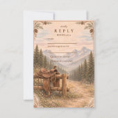 Mountain Forest Western Saddle Wedding RSVP Karte (Vorderseite)