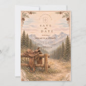 Mountain Forest Western Saddle Wedding Save The Date (Vorderseite)
