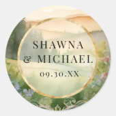 Mountain Forest Woodland Elegante Fantasy Wedding Runder Aufkleber (Vorderseite)