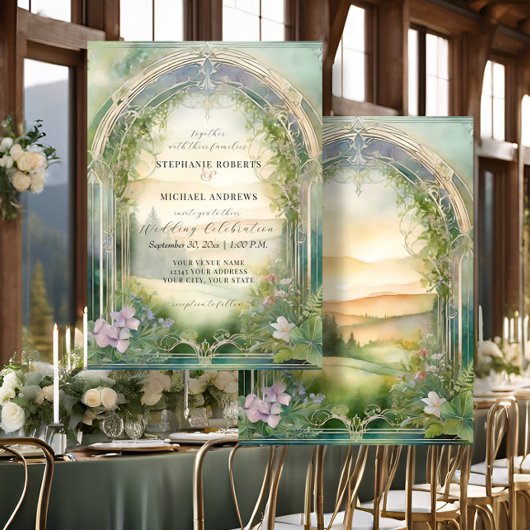 Mountain Forest Woodland Fantasy Elegante Hochzeit Einladung