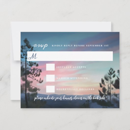 Mountain Getaway Wedding RSVP Karte (Vorderseite)