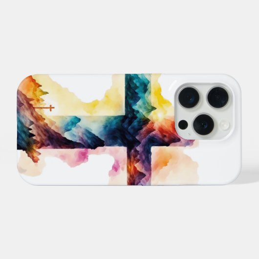 Mountain Grace – Watercolor Cross iPhone Hülle (Rückseite (Horizontal))