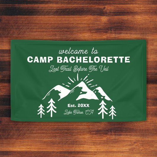 Mountain Green White Camp Bachelorette Willkommen Banner
