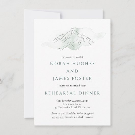 Mountain Green & White Wedding Probe Dinner Einladung (Vorderseite)