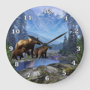 Mountain Grizzlies Animal Wall Clock Große Wanduhr
