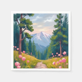 Mountain Hike | Floral Nature Landscape Watercolor Serviette