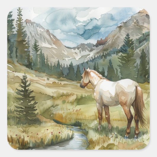 Mountain Horse Quadratischer Aufkleber (Vorderseite)