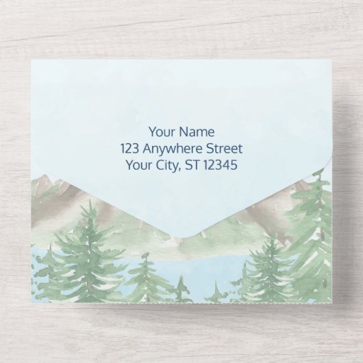 Mountain Lake All in One Wedding Einladungen (Rückseite)