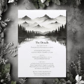 Mountain Lake Black and White All in One Wedding Einladung