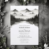 Mountain Lake Black and White All in One Wedding Einladung